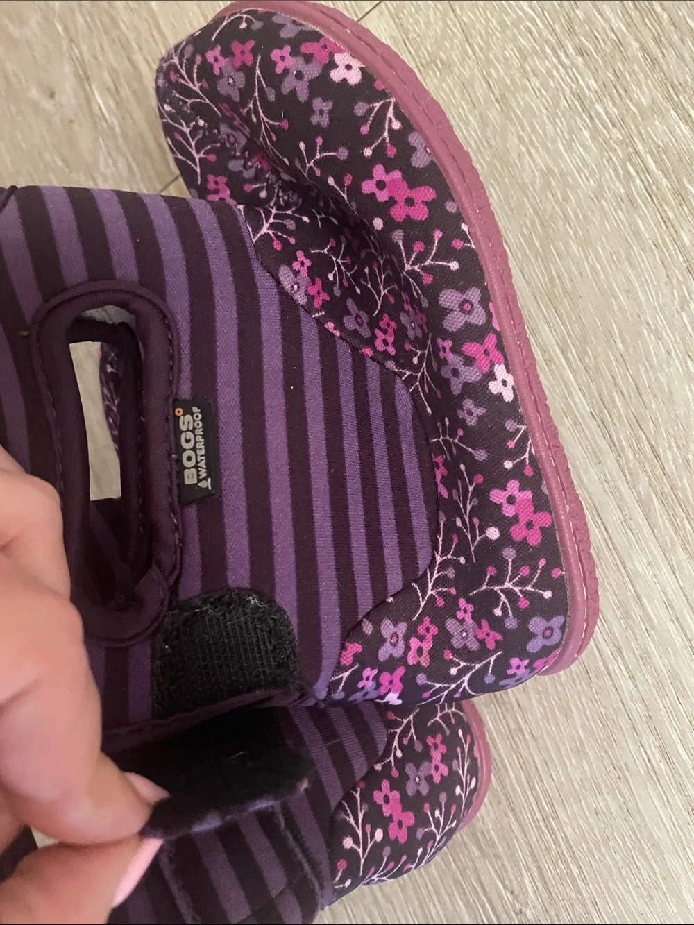 BOGS Purple Floral Stripe Toddler Waterproof Winter Boots